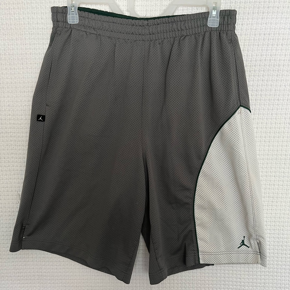 Jordan Basketball Shorts Grey, White, and Green